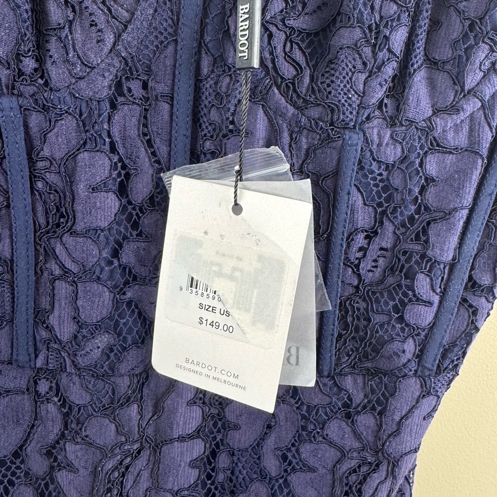 Bardot Florence Midi Lace Dress in Navy - Picture 7 of 8